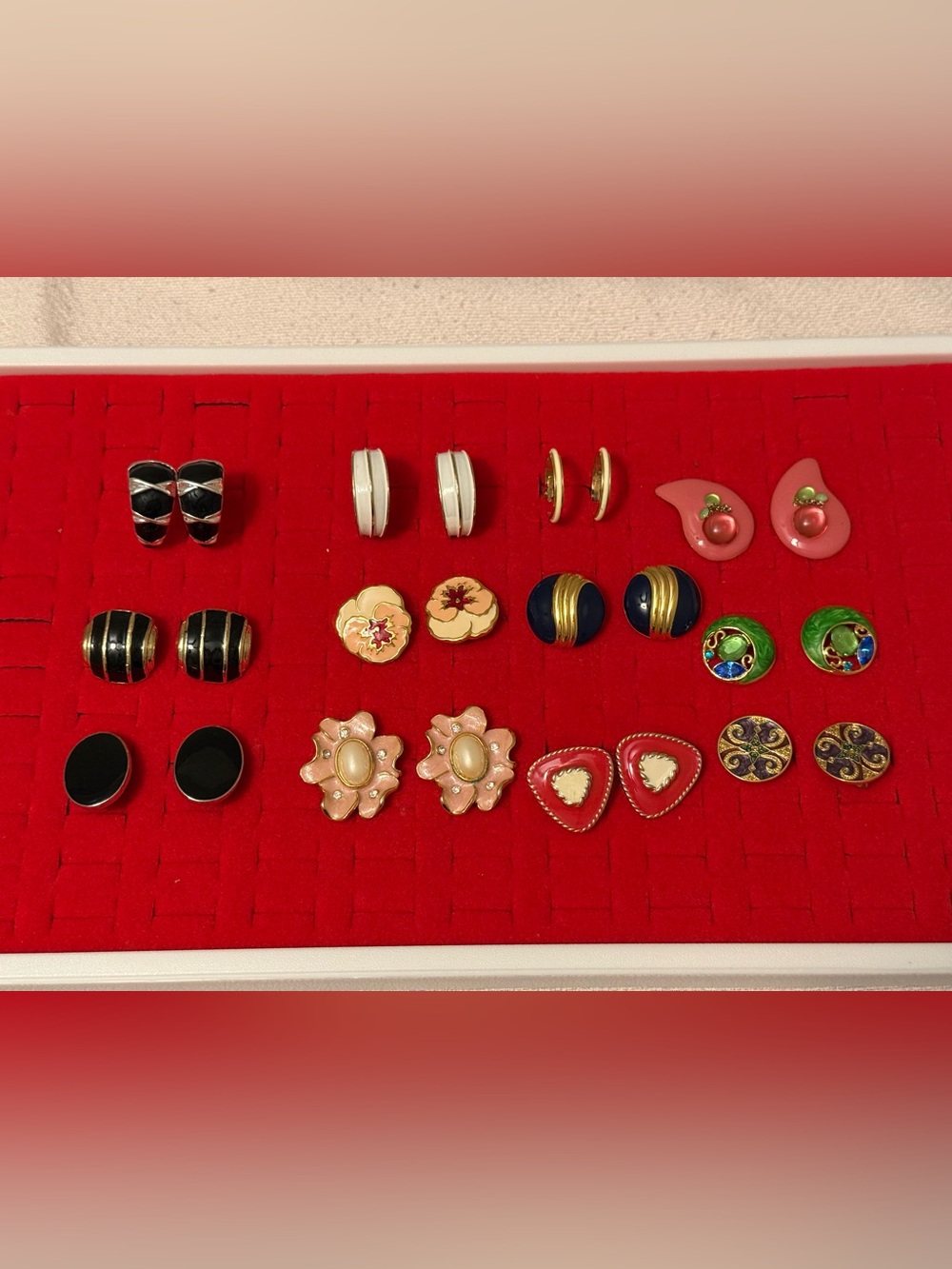 Vintage Enamel 80s Chunky Mixed Earrings Lot